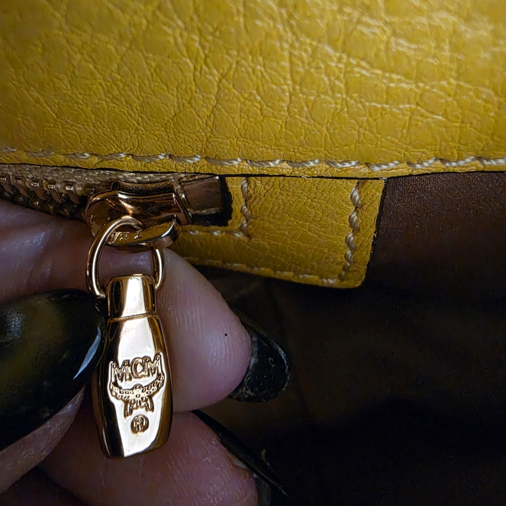 MCM Yellow Croc-Texture Top Handle Shoulder Bag - Picture 10 of 15